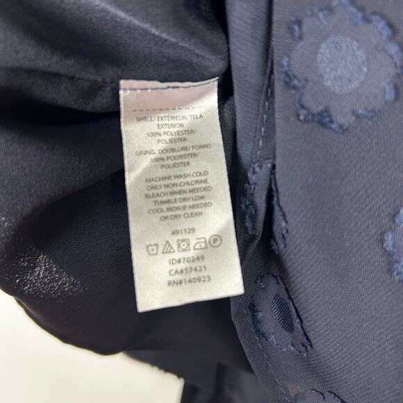 Loft Floral Swiss Dot Tie Blouse Light Weight Navy Blue Womens Size Small - Picture 7 of 11